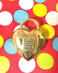 Vintage Givenchy heart brooch with logo mark.  Padlock heart shape pin brooch. Gorgeous jewelry piece. R0410116