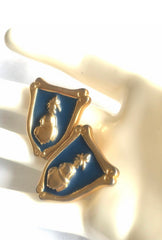 Vintage ESCADA navy and golden flag design earrings. Beautiful vintage jewelry.
