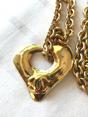 Vintage Chanel chain necklace with open heart and CC mark top. Gorgeous masterpiece.