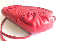 80's vintage FENDI red patent enamel and nappa leather oval round shape shoulder purse. Can be a clutch, pouch bag as well