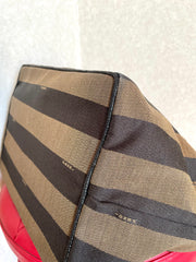 Vintage FENDI pecan stripe jacquard fabric handbag with black leather handles. Fendi classic bag. Must have purse. 050128ya1