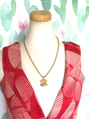 Vintage CHANEL classic chain necklace with mini matelasse CC mark pendant top. Gorgeous masterpiece jewelry.