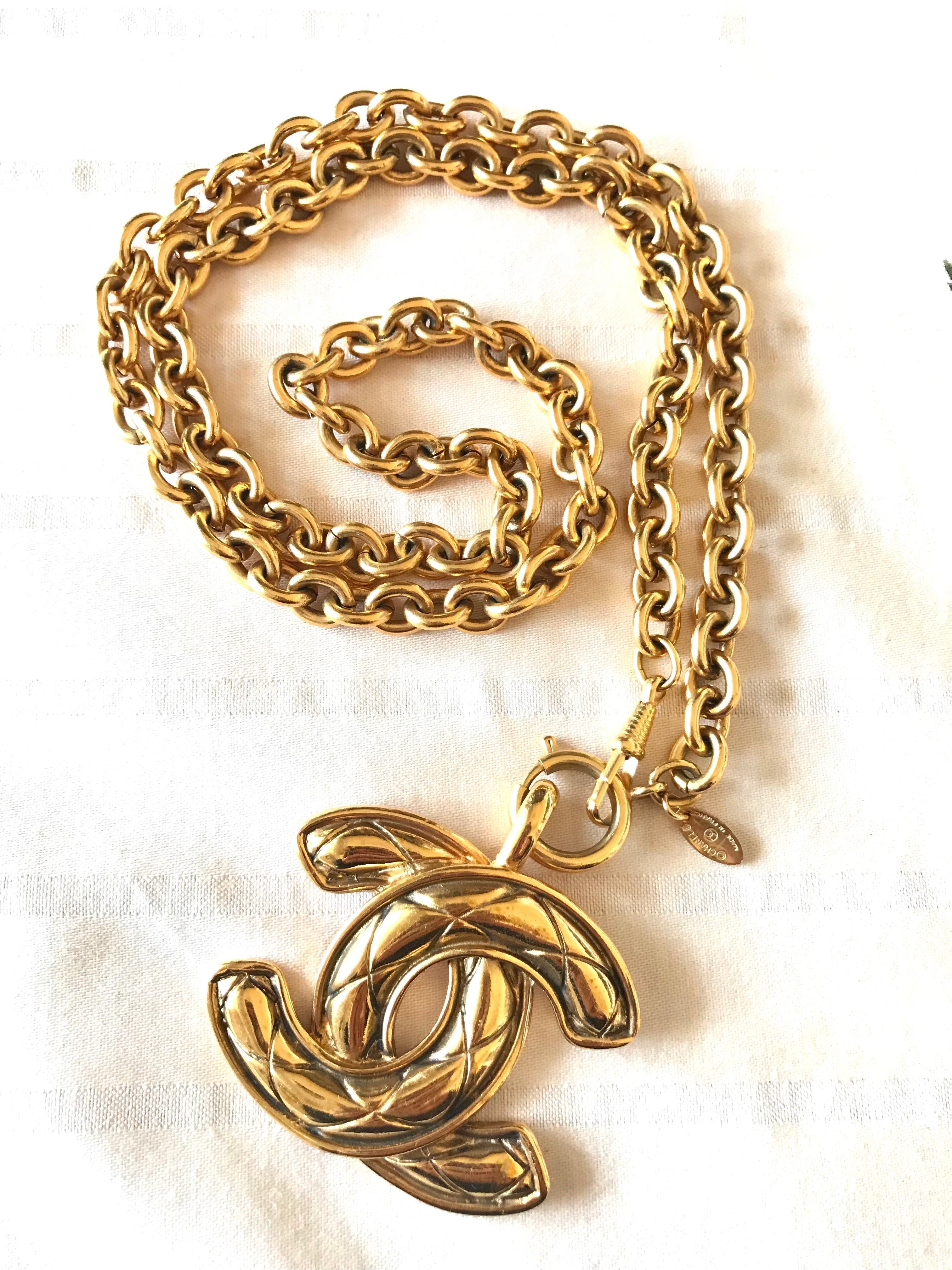 Vintage Chanel Gold Plated Crystal CC Charm Necklace in 2023