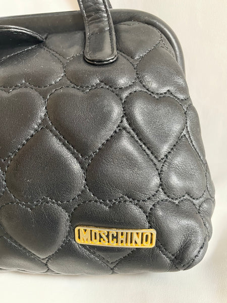 Vintage Moschino Heart Shape Quilted Calfskin Gold Chain Strap Purse