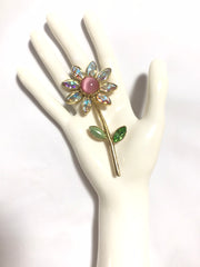 Vintage Christian Lacroix flower brooch pin with crystals and pink stone. Must have gorgeous masterpiece. 040427