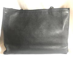 Vintage CHANEL black calfskin large golden chain shoulder tote bag with large CC stitch mark. Classic purse.