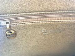 Vintage Christian Dior nude beige leather purse, shoulder bag with golden Dior motif. Classic purse.