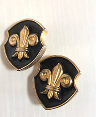 Vintage ESCADA black and golden flag design earrings. Unique but classic jewelry. 0403282