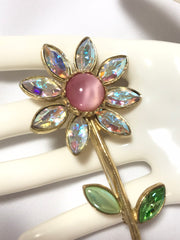 Vintage Christian Lacroix flower brooch pin with crystals and pink stone. Must have gorgeous masterpiece. 040427
