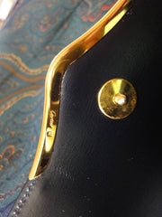 Vintage Cartier black navy genuine leather classic shape clutch bag with a blue stone. Masterpiece purse from Sapphire line