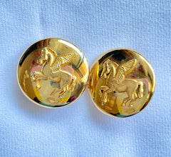 W2 Vintage HERMES gold tone round earrings with Pegasus. Fabulous jewelry piece back in the old era. 050328ac2