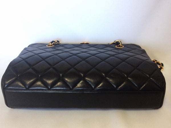 Chanel Vintage Quilted Lambskin XL Weekend Travel Overnight Business Bag  Black