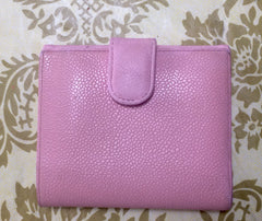 Vintage CHANEL milky pink caviar leather wallet with stitched CC mark. Classic.