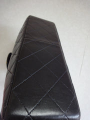 Vintage CHANEL black lambskin 2.55 classic jumbo, large shoulder bag with double side flap and golden CC closure