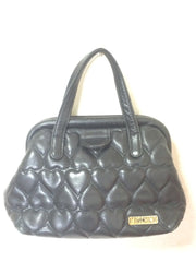 Vintage MOSCHINO black heart shape quilted lambskin mini handbag, tote purse. Too cute to carry.