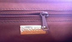 MINT. Vintage Nina Ricci tan brown ostrich-embossed leather handbag purse with golden motif at closure. Masterpiece by Maroquinerie