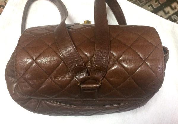 Vintage CHANEL quilted brown lamb leather backpack with gold chain