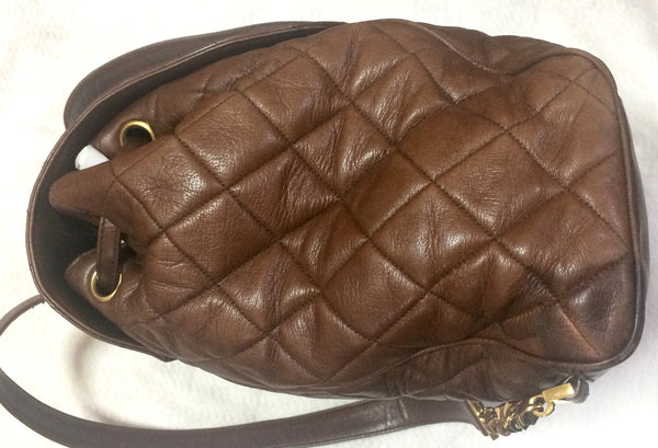 CHANEL Classic Flap Backpack Bag Quilted Chain Velvet Brown 74286