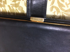 Vintage CHANEL black caviar leather wallet with large CC stitch mark logo. Classic wallet.