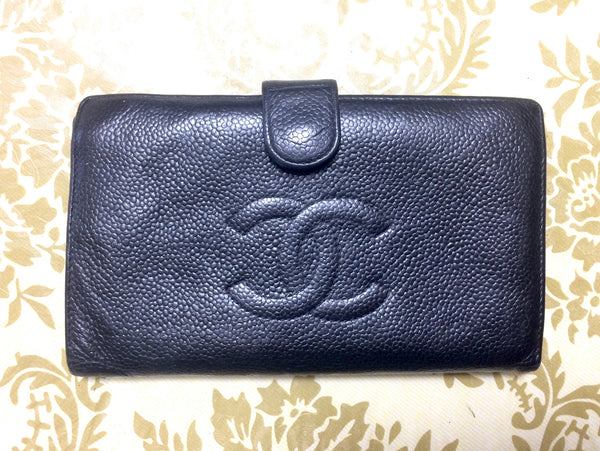 Chanel Chanel Black Caviar Leather Large CC Logo Long Wallet