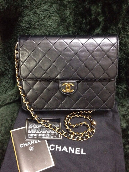 Vintage CHANEL dark navy quilted lambskin tote bag with gold tone