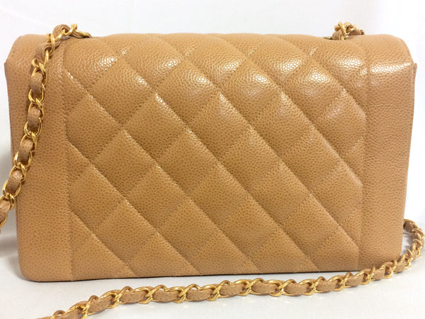 MINT. Vintage Chanel brown beige caviar leather 2.55 flap shoulder