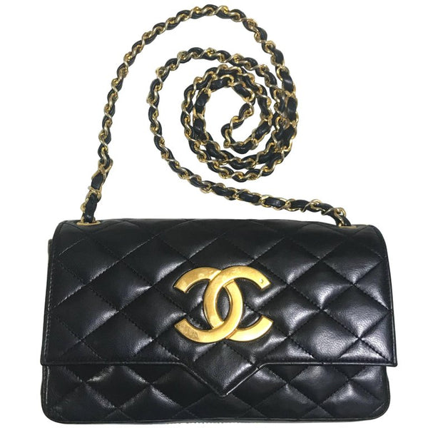 Chanel Vintage Chanel 8 inch Mini Black Quilted Leather Shoulder