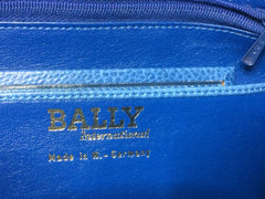 Vintage BALLY genuine blue ostrich leather shoulder bag with gathered knot, bow design and black motif. Made in W. Germany.