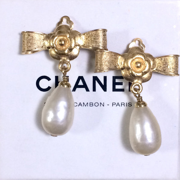 Vintage Chanel Large Gold Camellia Earrings