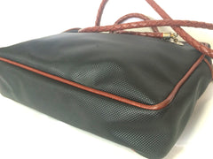 Vintage Bottega Veneta classic black shoulder bag with long brown leather intrecciato straps. Perfect purse for daily use.
