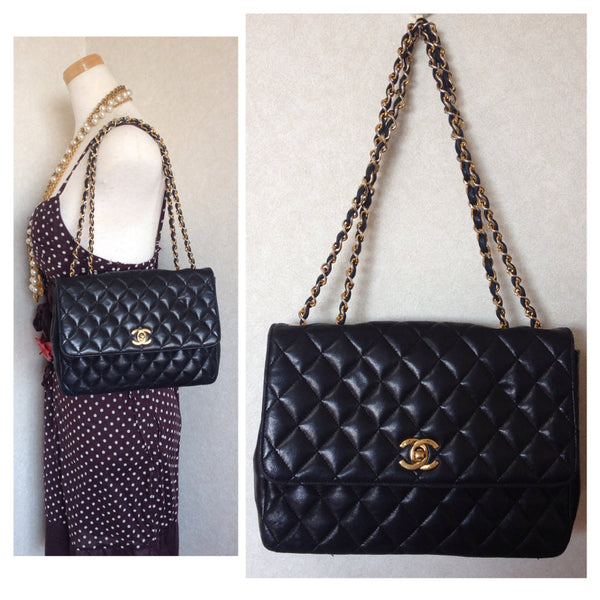 Chanel Pre-owned - Medium Double Flap Shoulder Bag - Men - Lambskin - One Size - Black