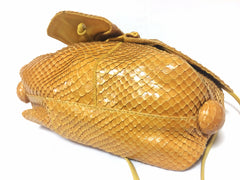 Vintage Carlos Falchi genuine yellow snakeskin shoulder bag in unique round form. Can be pouch too.