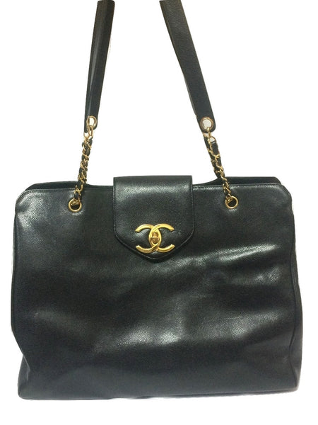 Chanel Black Caviar Leather Large Shopping Tote