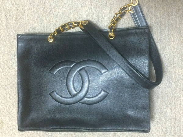 Chanel Black Caviar Trapeze Shoulder Bag circa 1990s