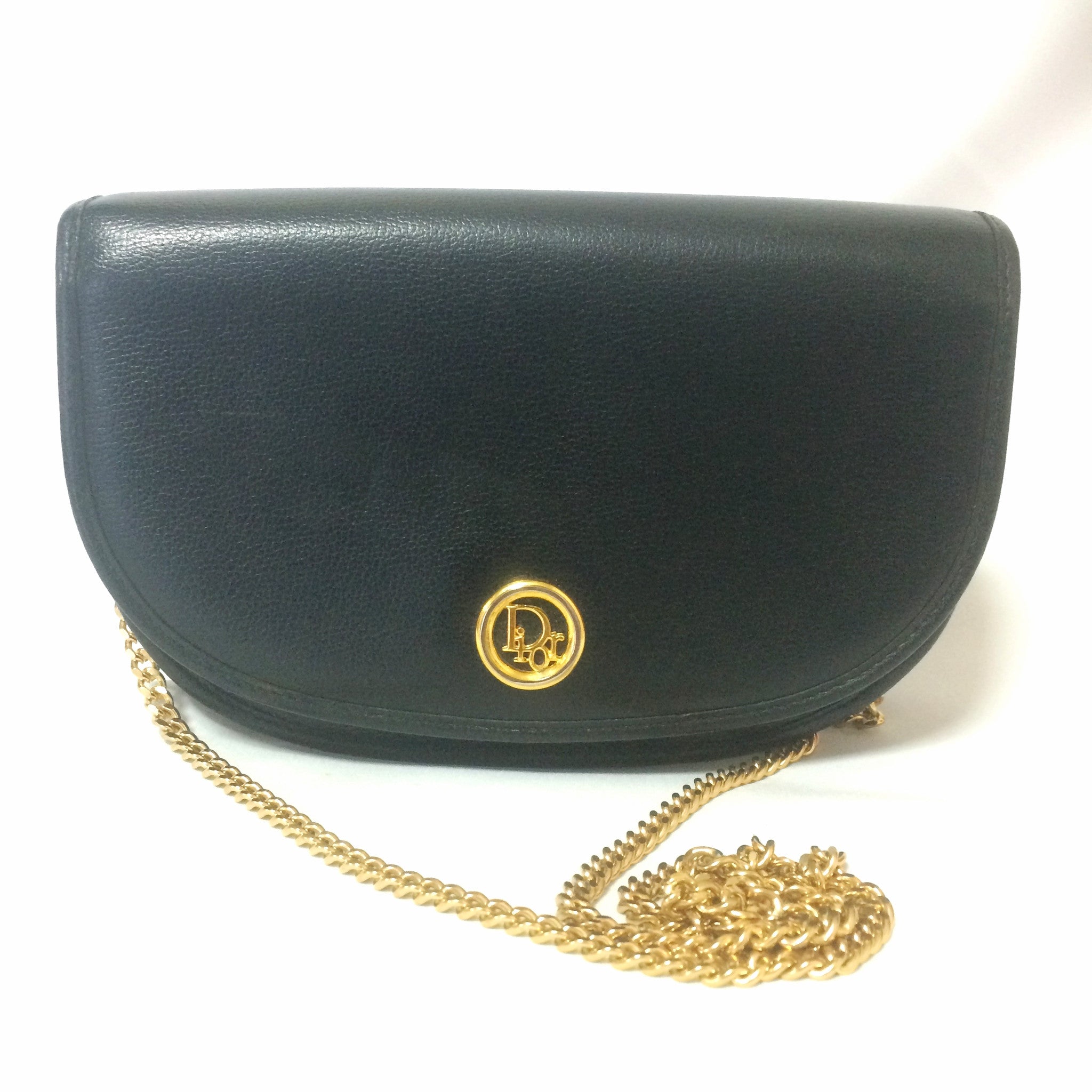 Christian Dior Vintage Black Leather Chain Strap Shoulder Bag -Good &  Authentic