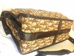 70's, 80's Christian Dior vintage beige and brown trotter monogram large folded design bag, messenger bag. Unisex. Eclair zippers.