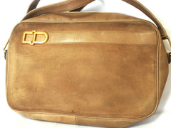 Vintage Christian Dior brown beige suede leather shoulder bag with golden CD motif. Masterpiece from MODELE EXCLUSIF. Unisex daily bag.
