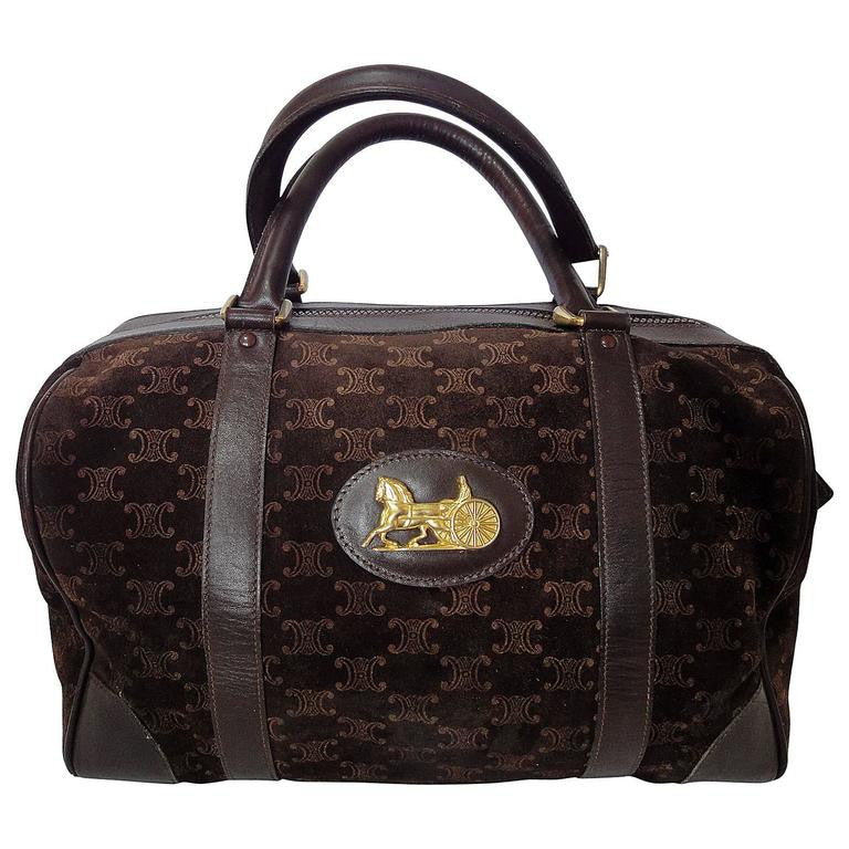 Vintage Louis Vuitton Brown Leather and Printed Canvas Designer Handbag or Purse