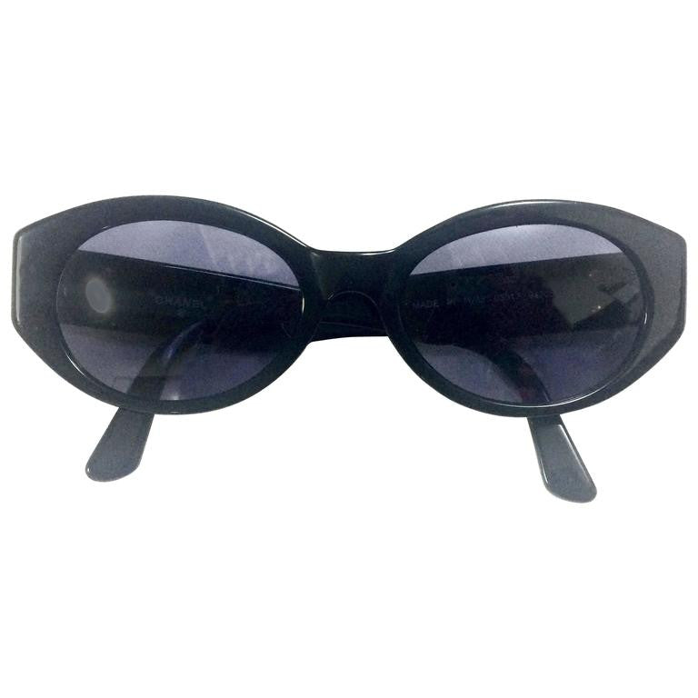 CHANEL Acetate Oval Sunglasses 5416-A Black Beige 1026262