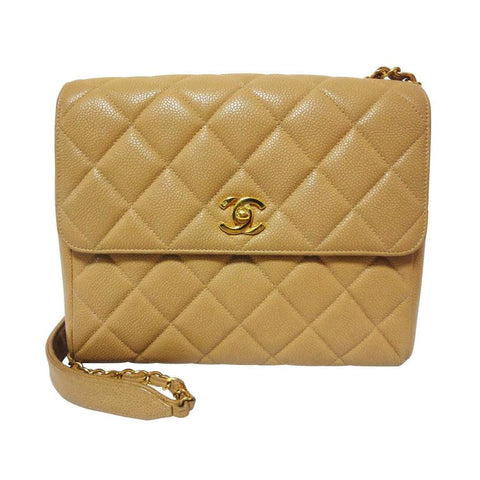Vintage Chanel classic beige caviar leather 2.55 square shape