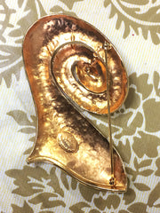 Vintage Christian Lacroix golden large snail design brooch, can be hat pin, scarf pin. Perfect gift jewelry.