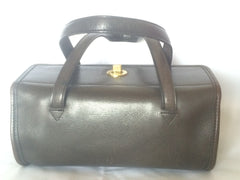 80's Vintage COACH dark brown leather shoulder bag, handbag in unique drum shape, Made in USA Classic unisex purse. Rare