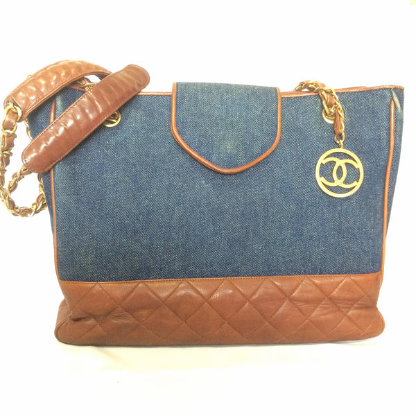 Vintage CHANEL blue jean denim and brown leather combination