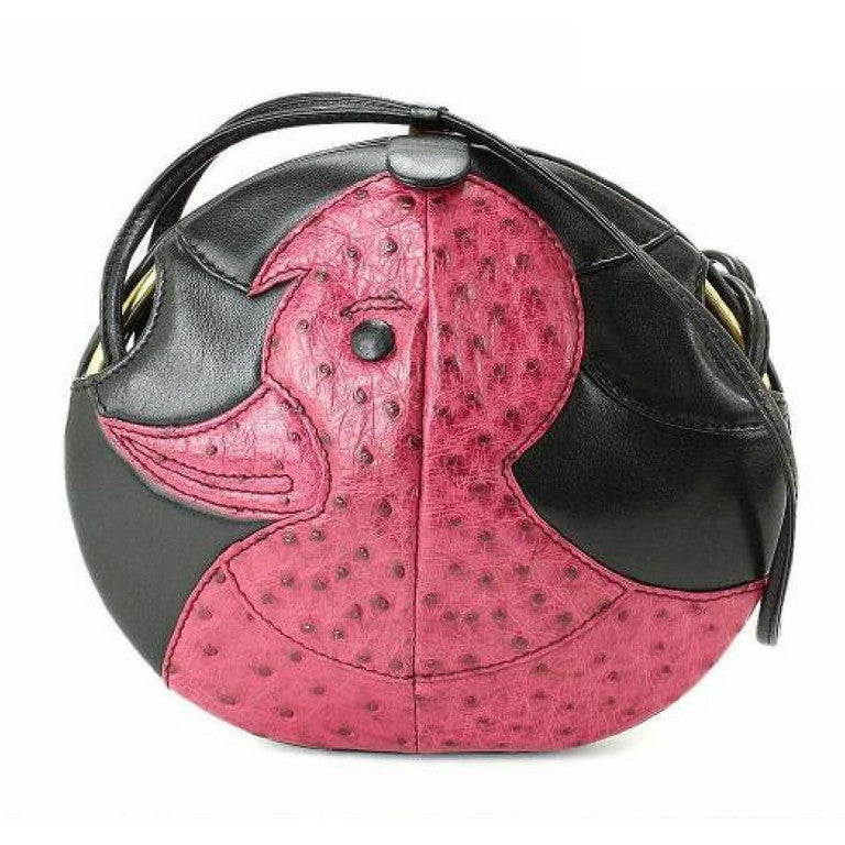 1980s. Vintage BALLY cute duck design black leather and pink