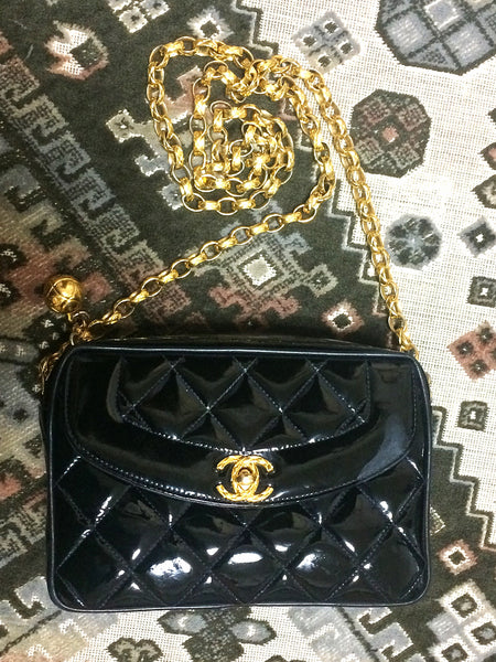 Vintage CHANEL quilted patent enamel leather black camera purse with g –  eNdApPi ***where you can find your favorite designer  vintages..authentic, affordable, and lovable.