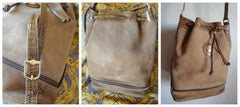 Vintage FENDI tan brown leather bucket hobo shoulder bag with croc embossed enamel leather trimmings and a golden logo charm. Unisex