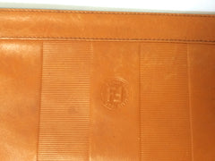 Vintage Fendi orange brown genuine leather mini document bag, clutch purse with embossed logo and epi mix. Classic unisex style Fendi purse