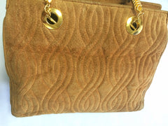Vintage FENDI tanned brown suede twisted rope stitch bag with golden handles. Daily purse.