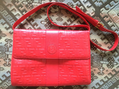 MINT. Vintage FENDI red genuine leather shoulder bag with FF embossed logo allover. Can be clutch bag as well. Perfect purse for daily use.