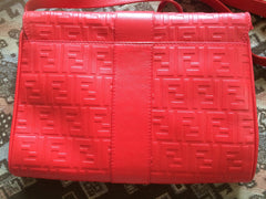 MINT. Vintage FENDI red genuine leather shoulder bag with FF embossed logo allover. Can be clutch bag as well. Perfect purse for daily use.
